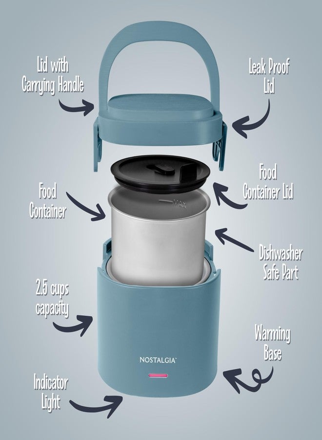 Nostalgia Portable Heated Lunch Box - 2.5-Cup Stainless Steel Food Warmer - Detachable Cord, Leak-Proof Lid, Carry Handle - Portable for Work & Travel - Ocean Blue - Image 3