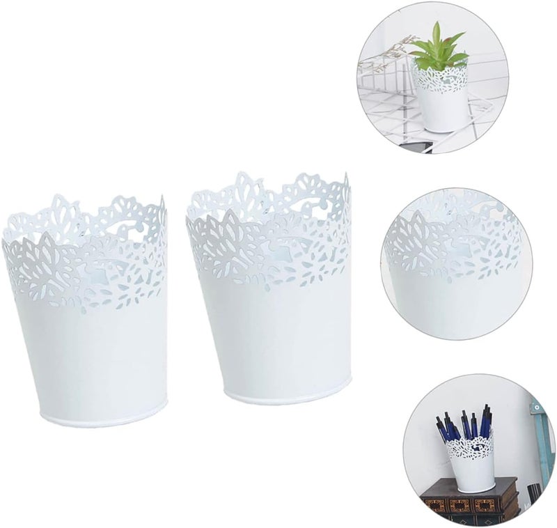 woobles 2 Sets 2pcs Holder Up Outdoor Pot Buckets Gardening Stand Shop Creative Party Fashion Desktop White Organizer Vases Iron Decoration Flower Lace Container Containers Metal Planter - Image 2