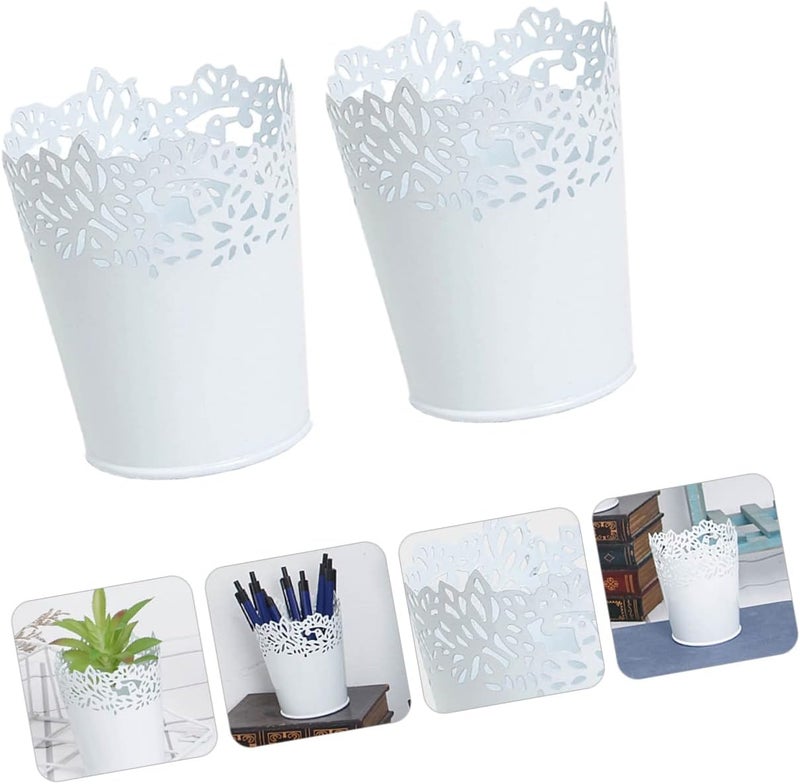 woobles 2 Sets 2pcs Holder Up Outdoor Pot Buckets Gardening Stand Shop Creative Party Fashion Desktop White Organizer Vases Iron Decoration Flower Lace Container Containers Metal Planter - Image 4