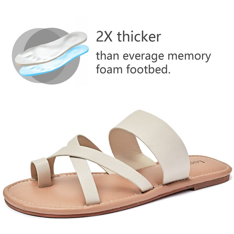 Luoika Women's Wide Width Flat Sandals, Flip Flop Slides Sandal Casual Strapy Sandal Slip on Summer Beach Shoes for Women.705,Beige,8.5XW - Image 5