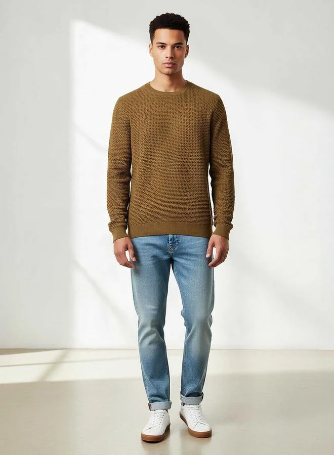 Splash FAV Textured Sweater with Crew Neck