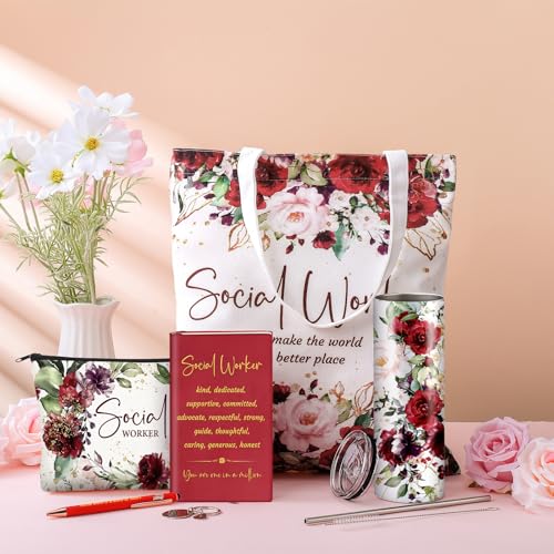 Afarnook 6 Pcs Social Worker Appreciation Gifts Include 20 Oz Tumbler Canvas Bag Notebook Pen Social Worker Must Haves for Bsw Msw Dsw Lcsw Coworker Volunteer Office Supplies(Vintage Style) - Image 2