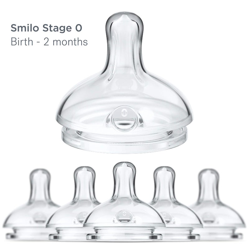 Smilo Anti-Colic Bottle Nipple, Newborn Flow 0M+, Stage 0 Suitable from Birth to 2 Months, Smooth Flow Anti-Colic (Pack of 6) - Image 2
