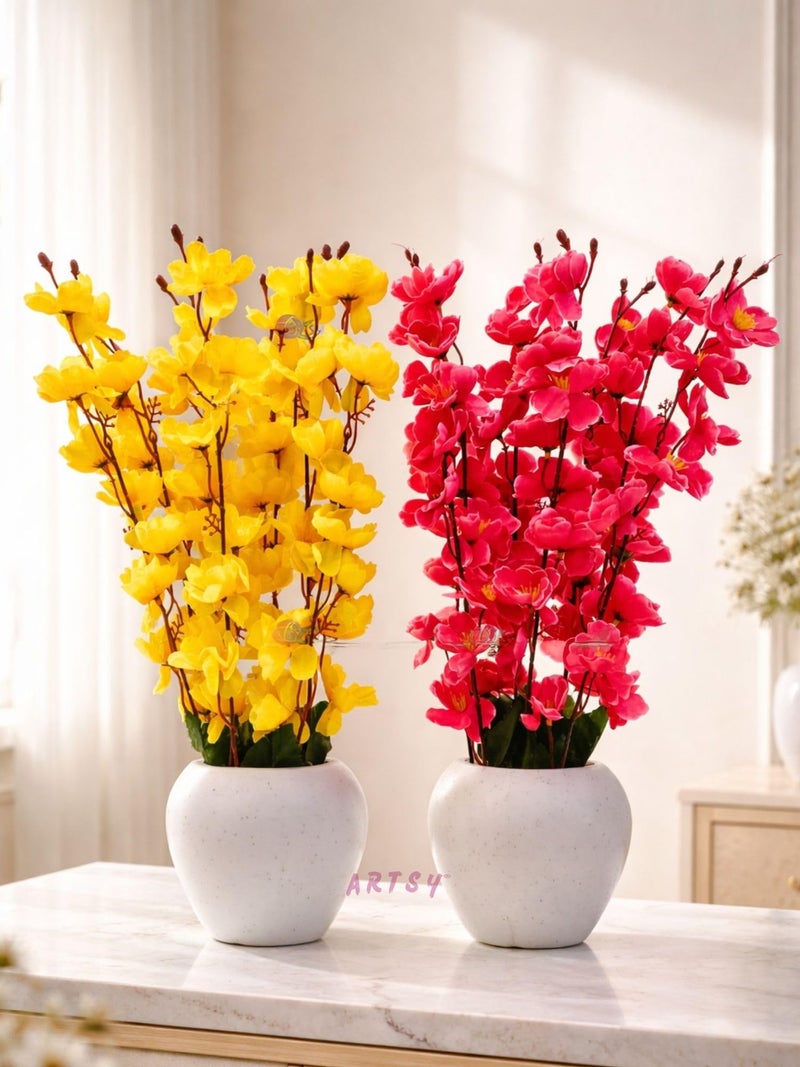 ARTSY® Artificial Flowers with Pot for Home Decoration, Ideal for Office Decor, Gifts, Craft, Artificial Plants with Pot, Yellow Maroon, Combo, Pack 2 Pieces, 45 cm Height | - Image 1