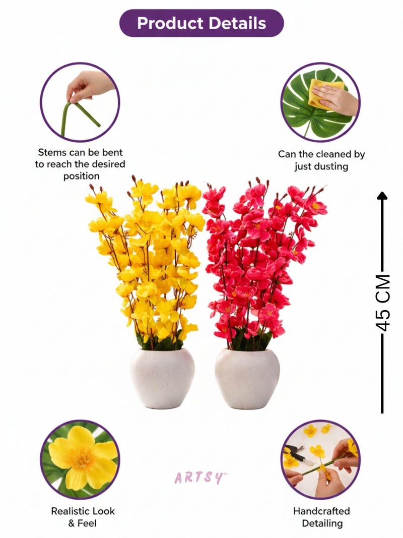 ARTSY® Artificial Flowers with Pot for Home Decoration, Ideal for Office Decor, Gifts, Craft, Artificial Plants with Pot, Yellow Maroon, Combo, Pack 2 Pieces, 45 cm Height | - Image 5