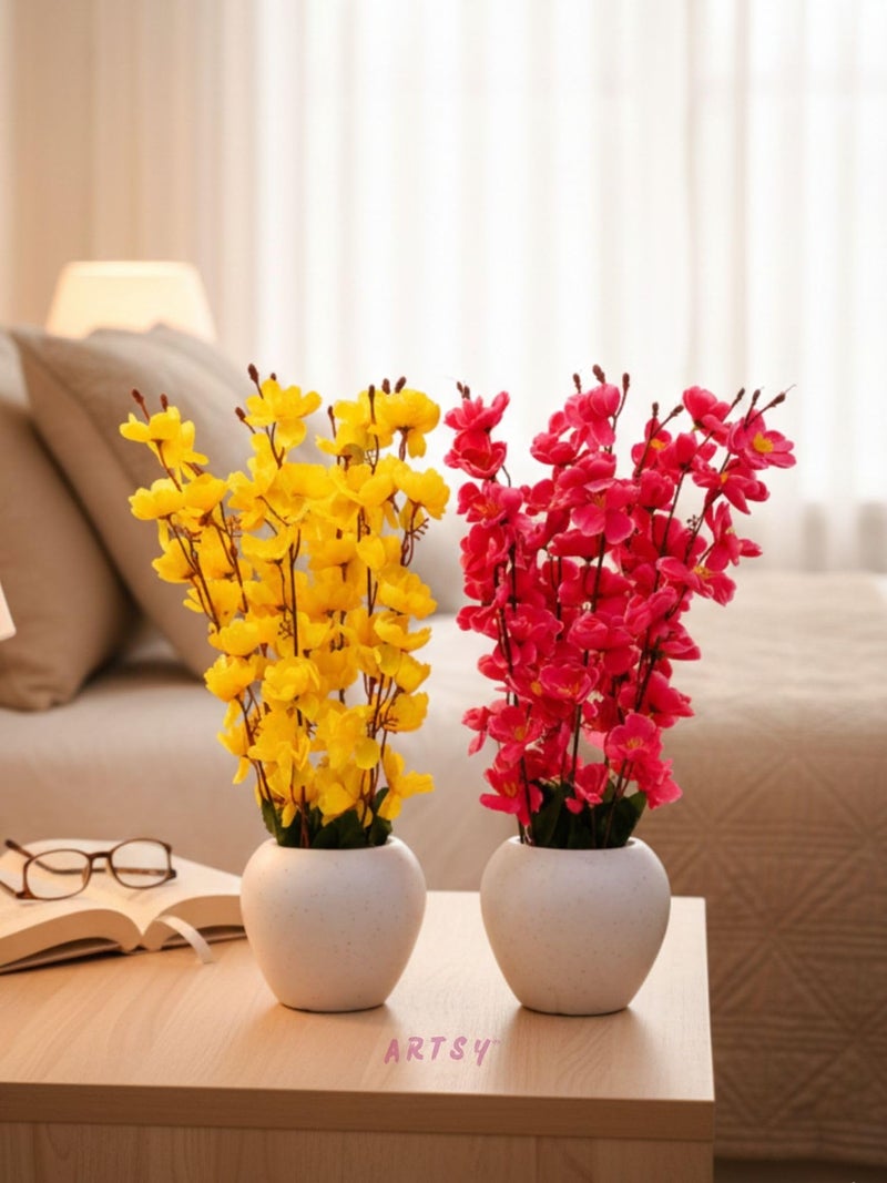 ARTSY® Artificial Flowers with Pot for Home Decoration, Ideal for Office Decor, Gifts, Craft, Artificial Plants with Pot, Yellow Maroon, Combo, Pack 2 Pieces, 45 cm Height | - Image 4