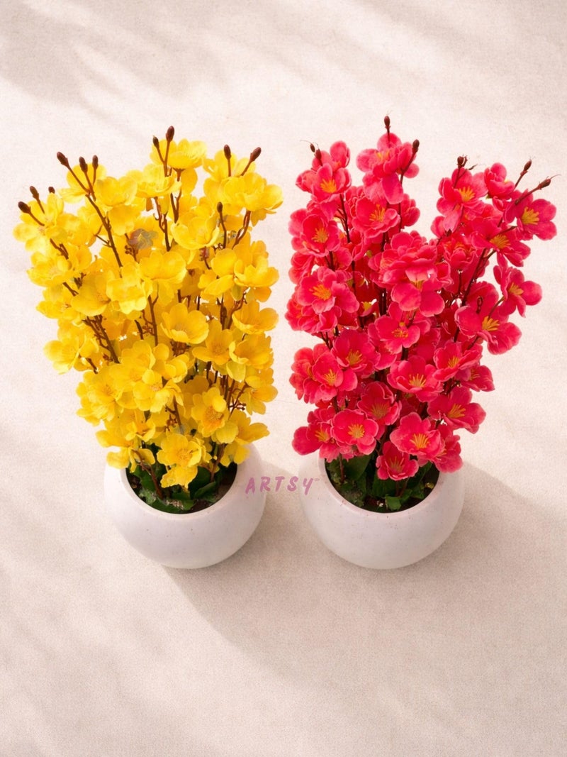 ARTSY® Artificial Flowers with Pot for Home Decoration, Ideal for Office Decor, Gifts, Craft, Artificial Plants with Pot, Yellow Maroon, Combo, Pack 2 Pieces, 45 cm Height | - Image 2