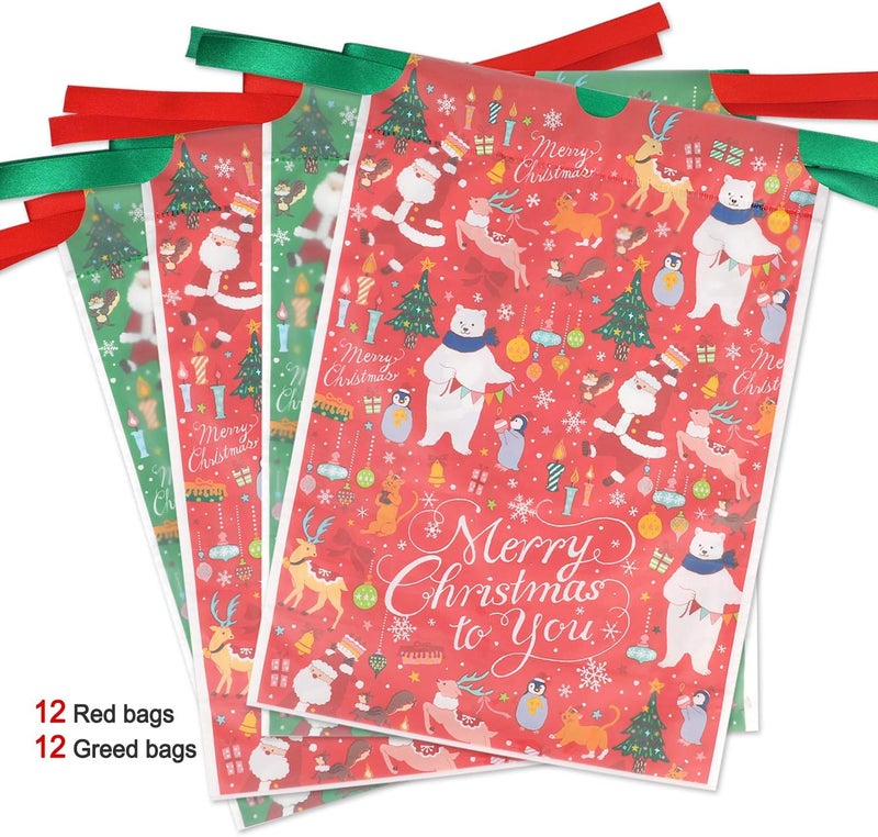 Konsait 24Count Christmas Party Drawstring Gift Bags  Holiday Treats Goody Bags for Xmas Accessories Favors Supplies Candy Presents or Gift Wrapping - Image 4