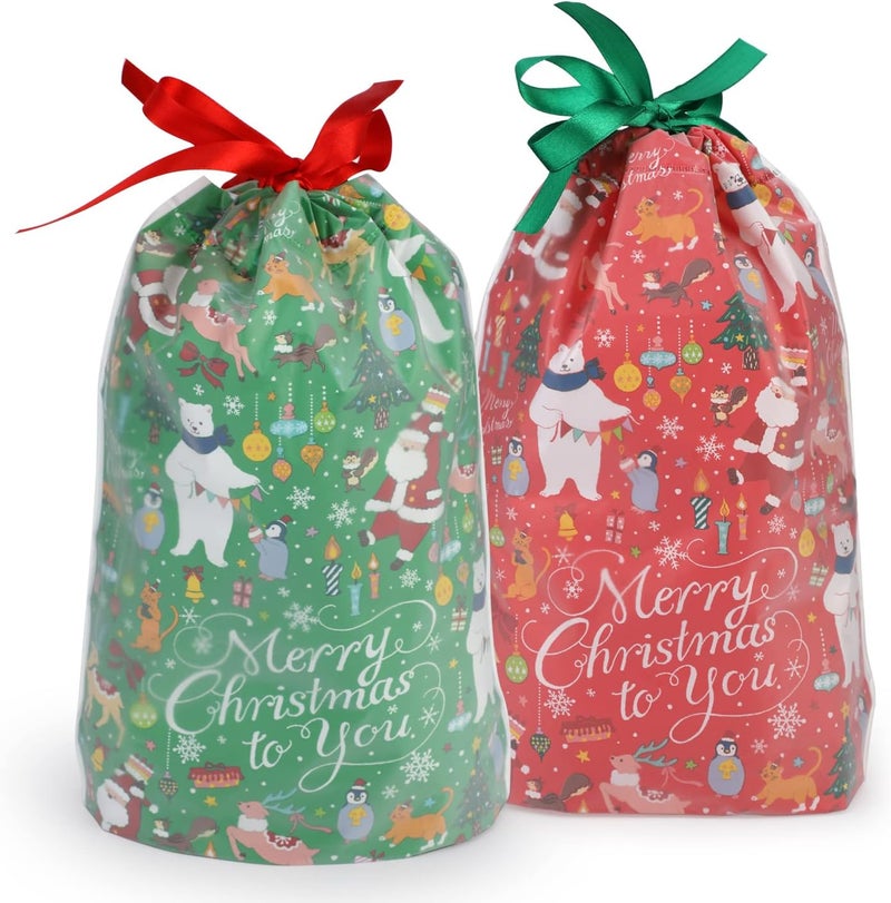 Konsait 24Count Christmas Party Drawstring Gift Bags  Holiday Treats Goody Bags for Xmas Accessories Favors Supplies Candy Presents or Gift Wrapping - Image 1