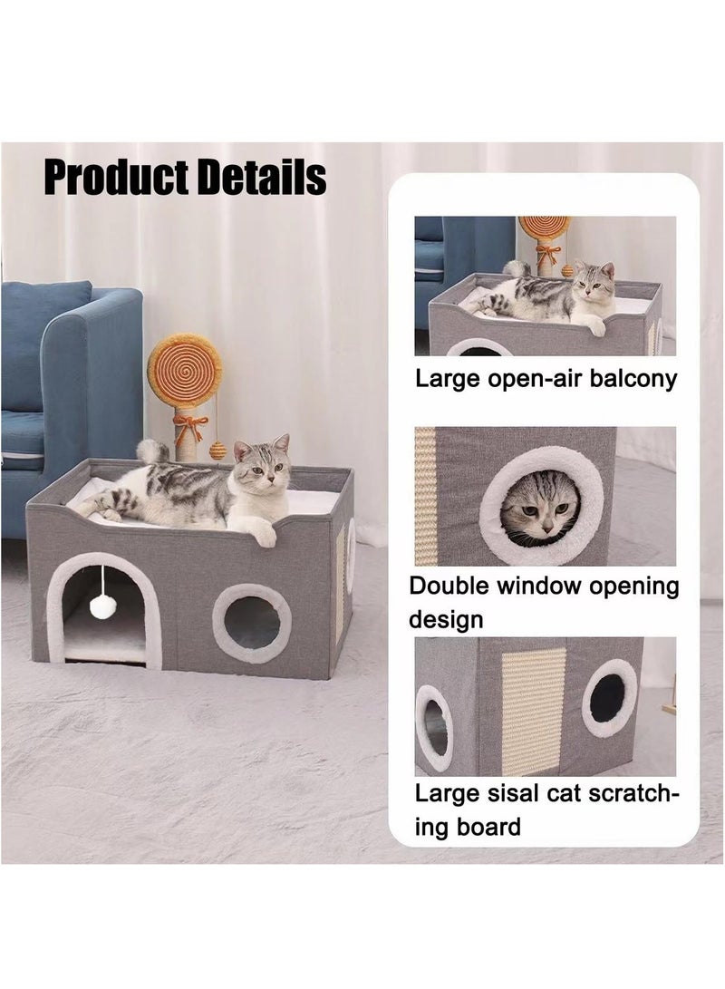Cat Beds,Cat House for Indoor Cats, Foldable Cat House,Large Soft Cave Bed with Scratching Board for Small Medium Pets,Grey - Image 4