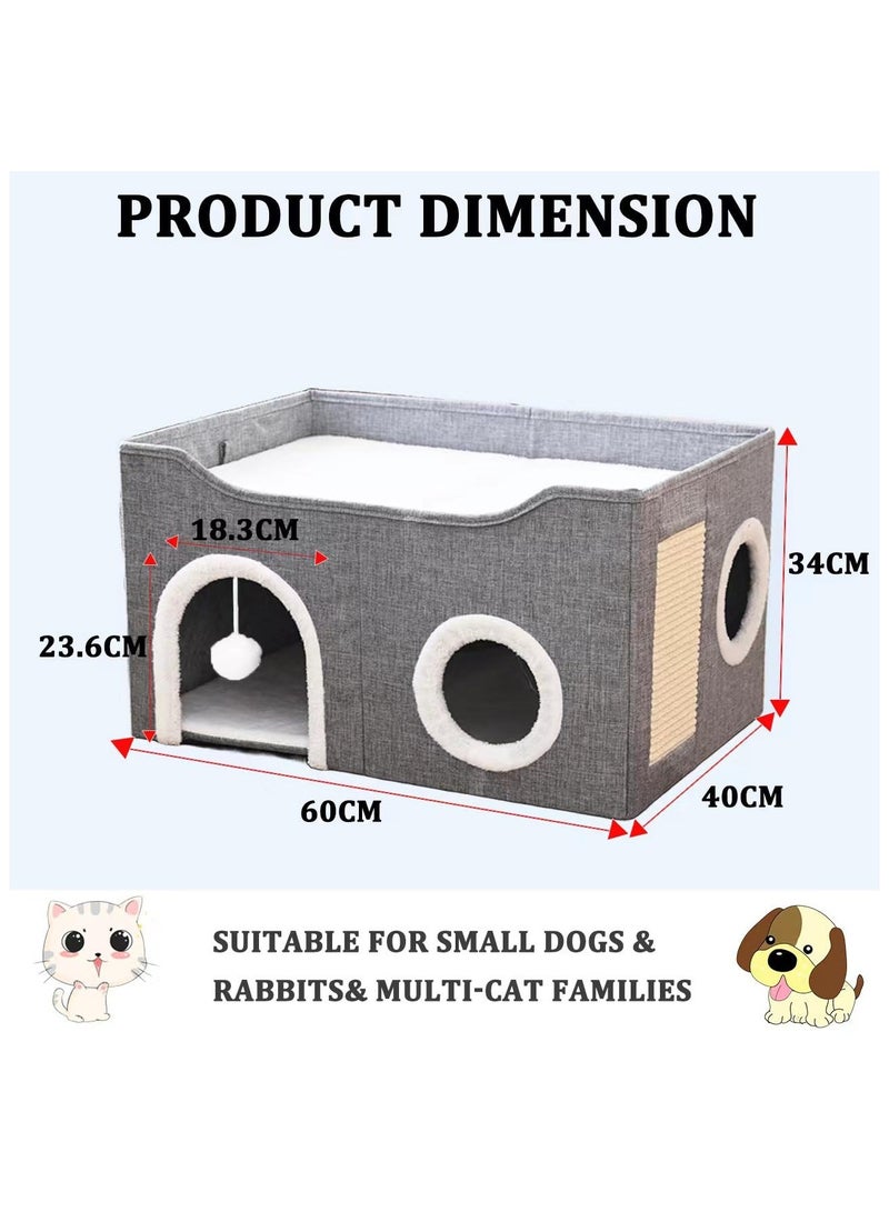 Cat Beds,Cat House for Indoor Cats, Foldable Cat House,Large Soft Cave Bed with Scratching Board for Small Medium Pets,Grey - Image 5