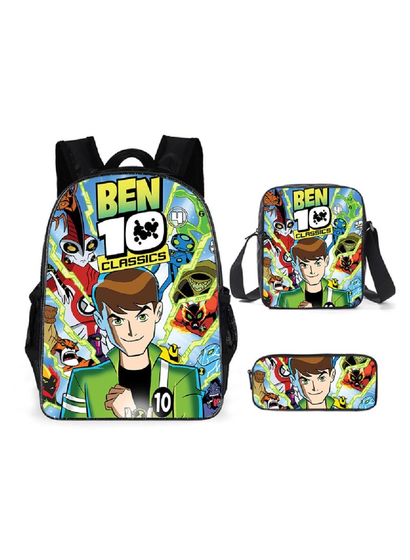 SKT Shiketro Ben 10 Backpack Student Schoolbag Anime Cartoon Backpack Backpack 29*16*42CM + Shoulder Bag 19*6*23CM + Pen Bag 24*7*11CM Three-piece Set - Image 1