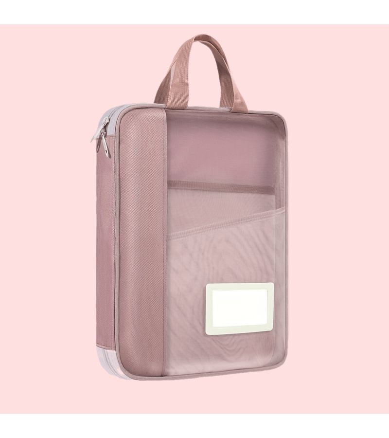 Pink Color Large Opening Multi Layer Document Bag Durable Storage Organizer For Back To School Exam Prep Tutoring Lightweight Portable - Image 2