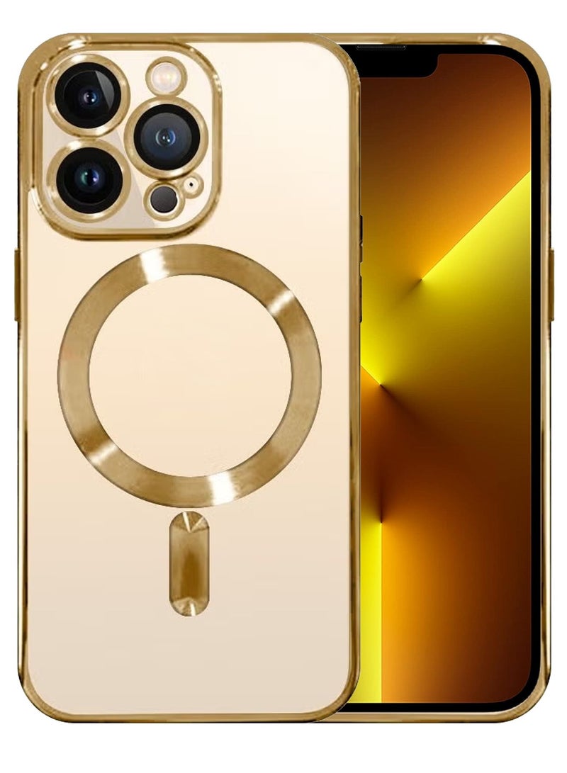 CATANES iPhone 13 Pro Clear Case with MagSafe Wireless Charging Compatible Back Cover with Electroplating Shockproof Frame Gold - Image 2