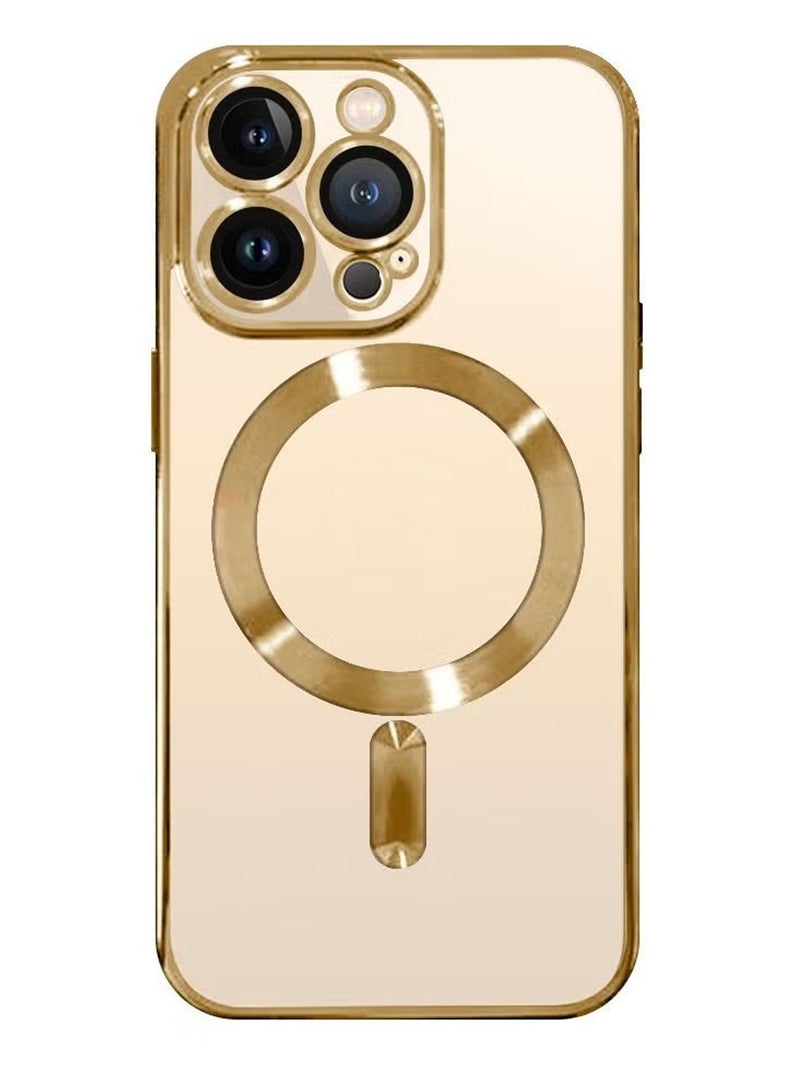 CATANES iPhone 13 Pro Clear Case with MagSafe Wireless Charging Compatible Back Cover with Electroplating Shockproof Frame Gold - Image 3