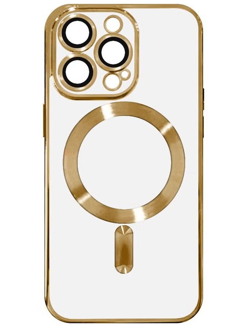 CATANES iPhone 13 Pro Clear Case with MagSafe Wireless Charging Compatible Back Cover with Electroplating Shockproof Frame Gold - Image 5