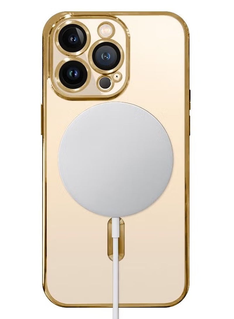 CATANES iPhone 13 Pro Clear Case with MagSafe Wireless Charging Compatible Back Cover with Electroplating Shockproof Frame Gold - Image 4