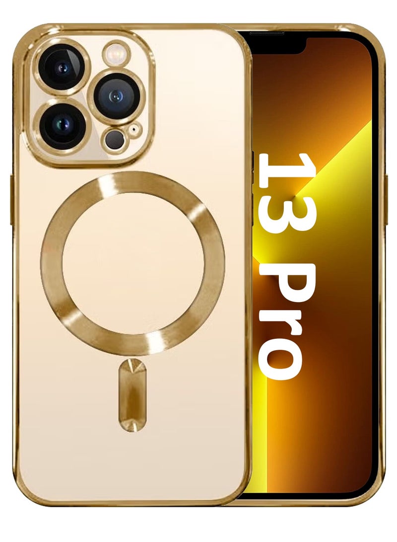 CATANES iPhone 13 Pro Clear Case with MagSafe Wireless Charging Compatible Back Cover with Electroplating Shockproof Frame Gold - Image 1