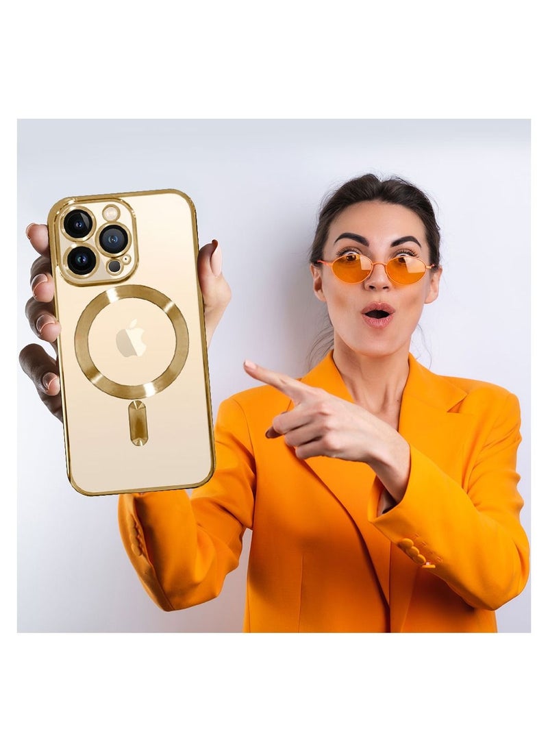 CATANES - iPhone 13 Pro Clear Case with MagSafe Wireless Charging Compatible Back Cover with Electroplating Shockproof Frame Gold - Image 1