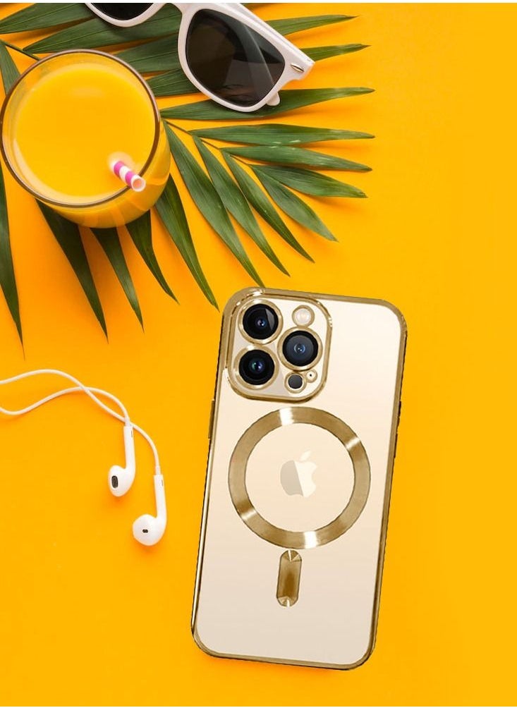 CATANES - iPhone 13 Pro Clear Case with MagSafe Wireless Charging Compatible Back Cover with Electroplating Shockproof Frame Gold - Image 1