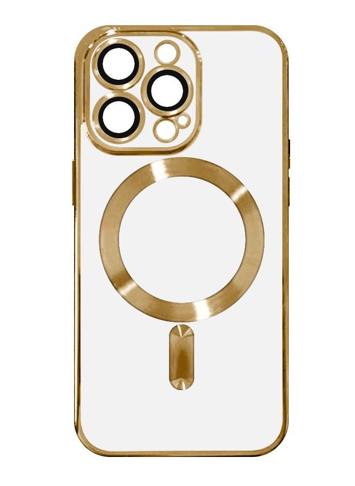 CATANES - iPhone 13 Pro Clear Case with MagSafe Wireless Charging Compatible Back Cover with Electroplating Shockproof Frame Gold - Image 1