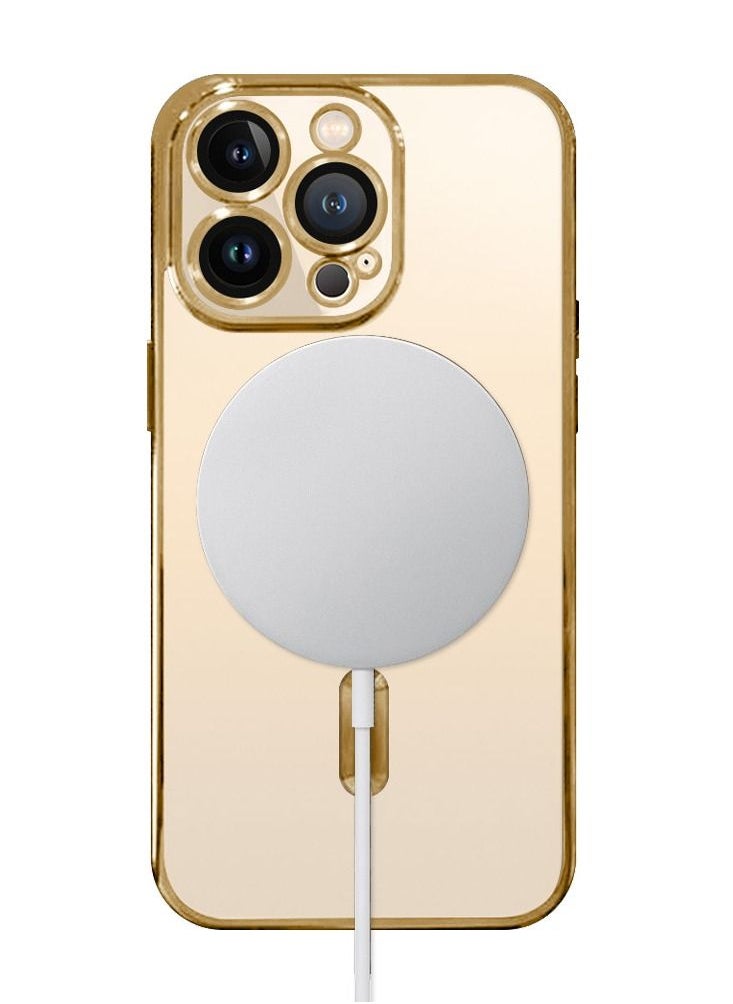 CATANES - iPhone 13 Pro Clear Case with MagSafe Wireless Charging Compatible Back Cover with Electroplating Shockproof Frame Gold - Image 1