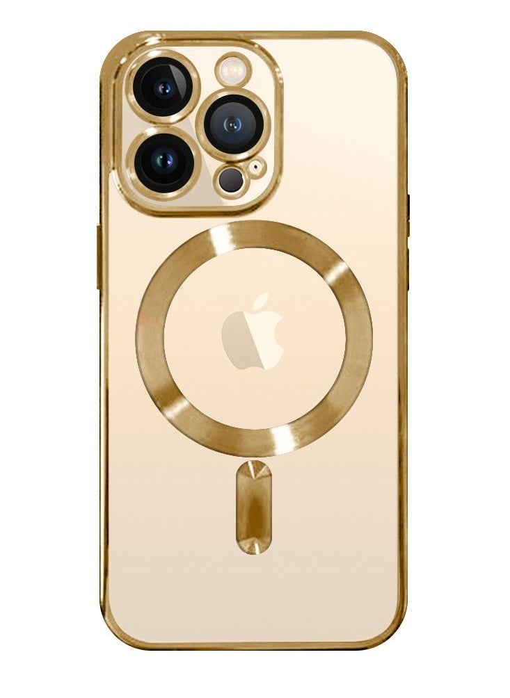 CATANES - iPhone 13 Pro Clear Case with MagSafe Wireless Charging Compatible Back Cover with Electroplating Shockproof Frame Gold - Image 1