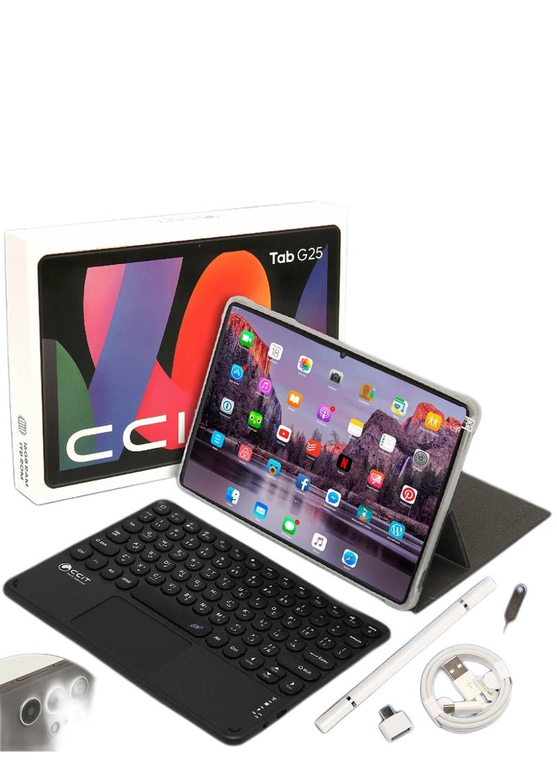 CCIT Tab G25 10.1" Android Tablet with Keyboard & Stylus  Dual SIM  WiFi  4GB RAM + 64GB ROM  Type-C Charging  Kids & Adults  Productivity Bundle - Image 1