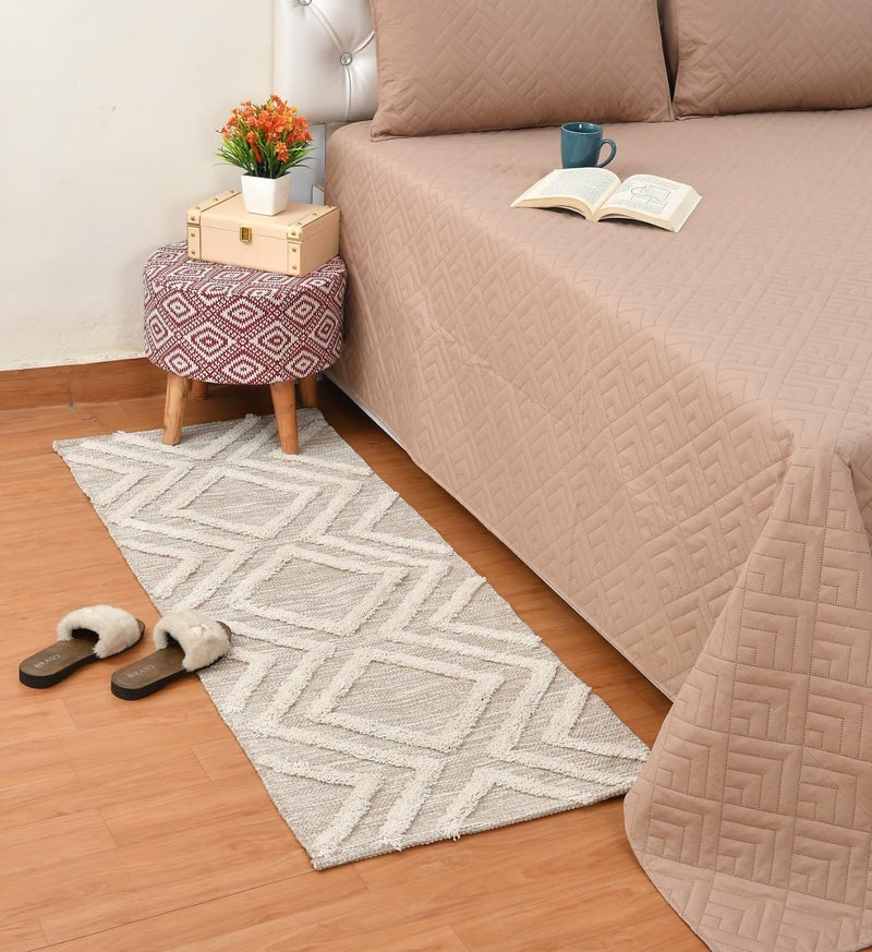 Slazie Cotton Soft Multi-Purpose Floor Rug for Bedroom Living Room|Kitchen Runner|Bedside Runner |Bed Runner|Reversible|2x5 Feet| (Beige) - Image 1