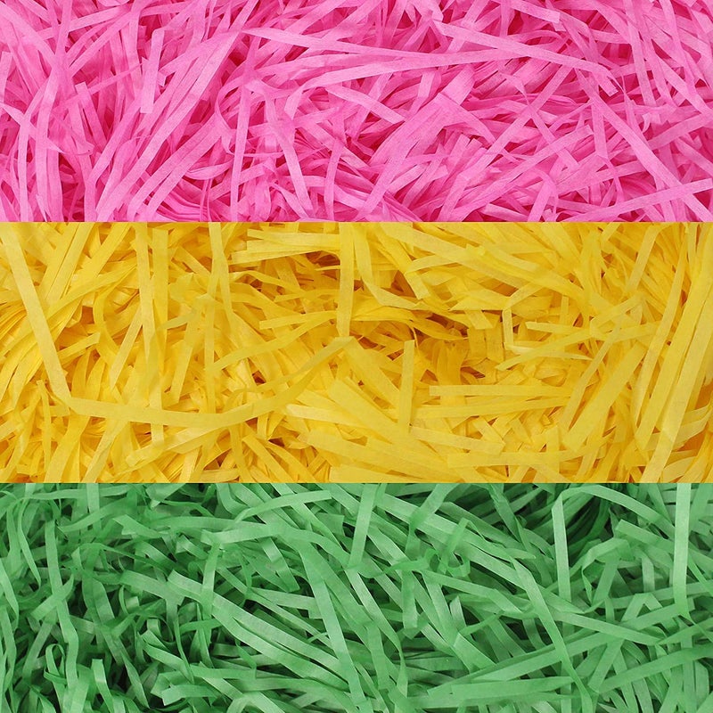 JOYIN Easter Grass Crinkle Cut Recyclable Paper Shred Filler(Pink, Yellow and Green) for Gift Wrapping, Wedding Birthday Craft Boxes Bags Filling, Party Decoration, Basket Grass Stuffers 280g (10 oz) - Image 1