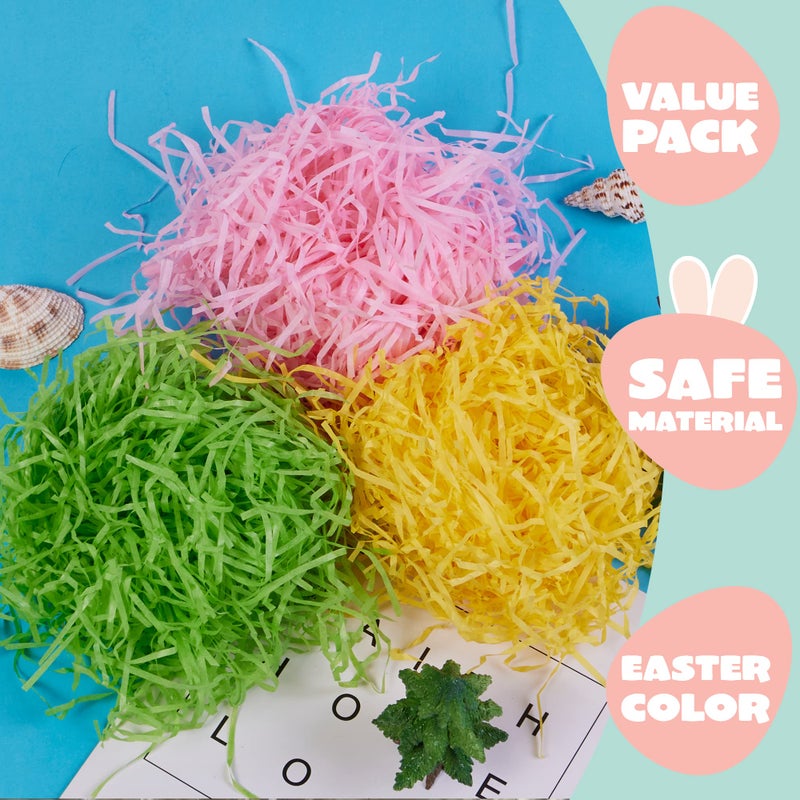 JOYIN Easter Grass Crinkle Cut Recyclable Paper Shred Filler(Pink, Yellow and Green) for Gift Wrapping, Wedding Birthday Craft Boxes Bags Filling, Party Decoration, Basket Grass Stuffers 280g (10 oz) - Image 4