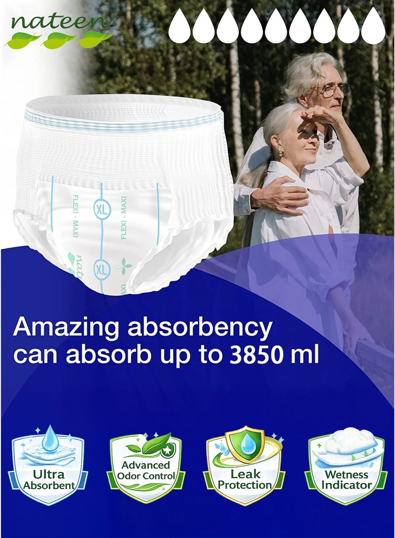 nateen 30 Count Pack of 3 Nateen Flexi Maxi Adult Diapers Pants Night Time Pull Up Extra Large Size Waist 130-170cm Disposable Incontinence Underwear for Men & Women, Ultra Absorbent 3850ml Overnight Adult Pull Ups with Odor Control Wetness Indicator Leak Guard Protection, Breathable Soft Rustle Free Adult Diaper Pants for Elderly Care - Image 3