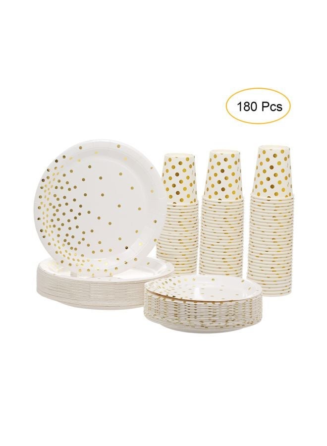 NIBEMINENT Pack Of 180 Paper Cup And Plate White/Gold  - Image 3