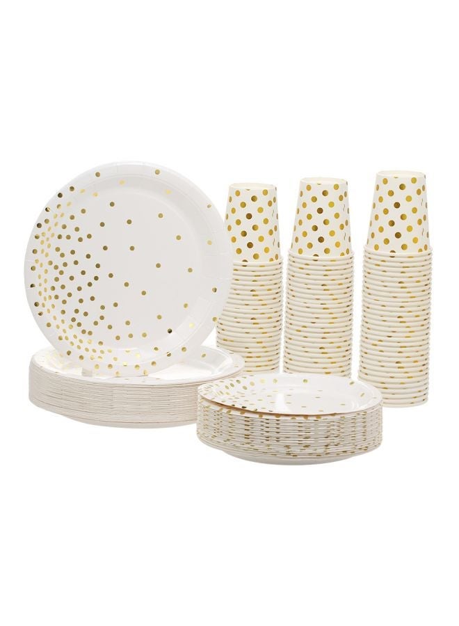 NIBEMINENT Pack Of 180 Paper Cup And Plate White/Gold  - Image 1