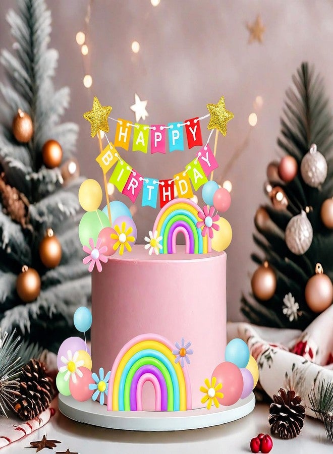 JIAHAO Rainbow Cake Toppers, Flower Rainbow Colorful Balls Cake Decorations for Wedding Baby Shower Birthday Party Supplies (52 PCS) - Image 3