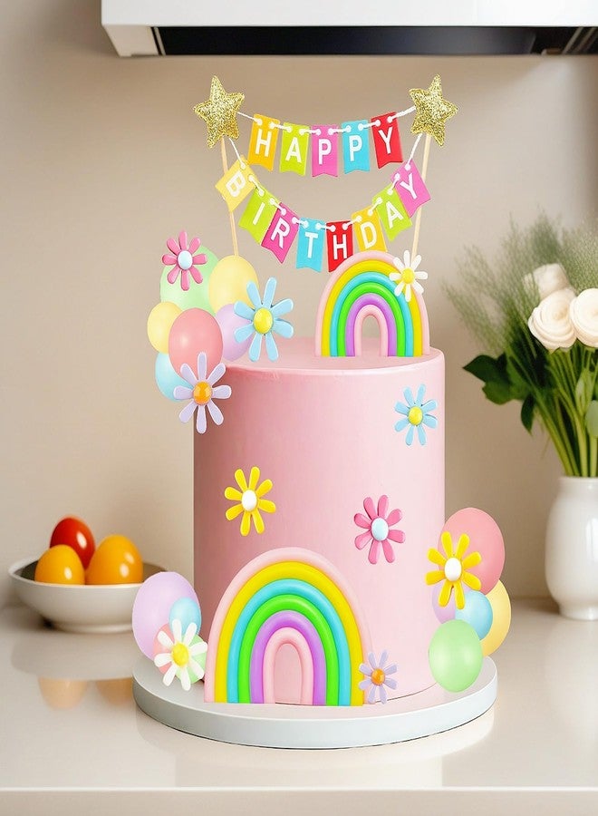 JIAHAO Rainbow Cake Toppers, Flower Rainbow Colorful Balls Cake Decorations for Wedding Baby Shower Birthday Party Supplies (52 PCS) - Image 5