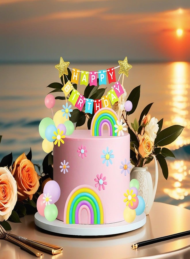 JIAHAO Rainbow Cake Toppers, Flower Rainbow Colorful Balls Cake Decorations for Wedding Baby Shower Birthday Party Supplies (52 PCS) - Image 4