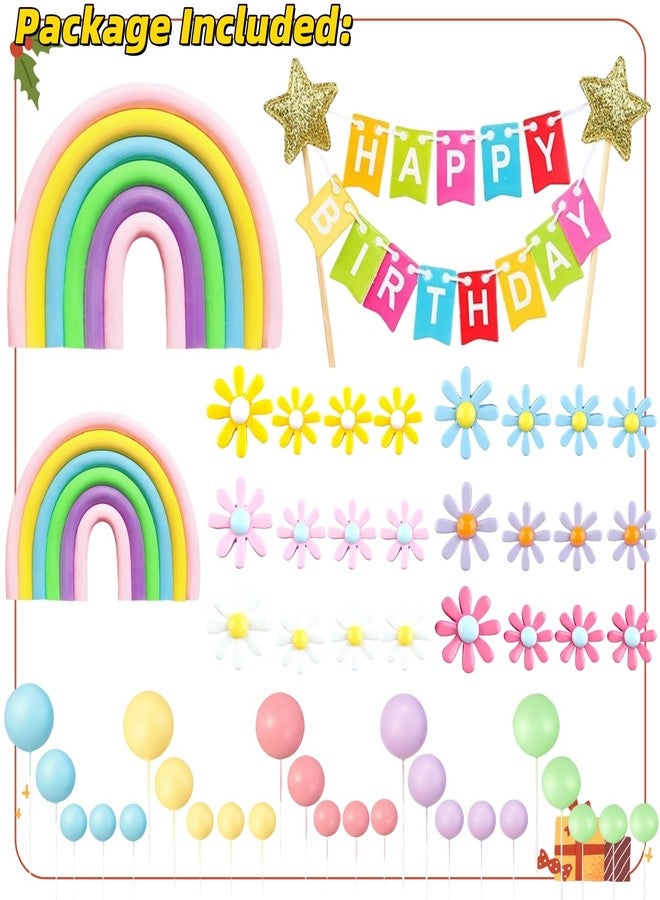 JIAHAO Rainbow Cake Toppers, Flower Rainbow Colorful Balls Cake Decorations for Wedding Baby Shower Birthday Party Supplies (52 PCS) - Image 2