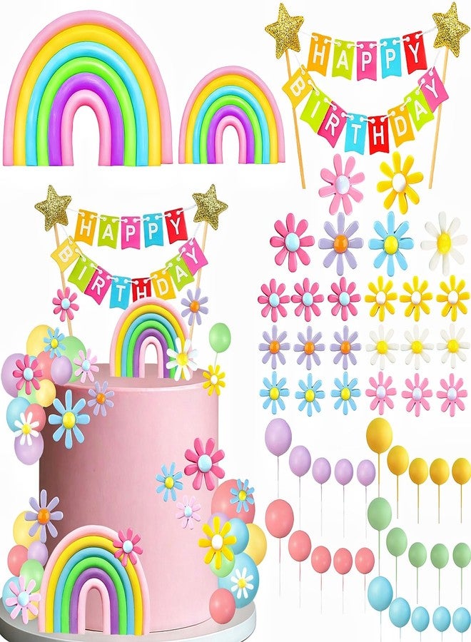 JIAHAO Rainbow Cake Toppers, Flower Rainbow Colorful Balls Cake Decorations for Wedding Baby Shower Birthday Party Supplies (52 PCS) - Image 1