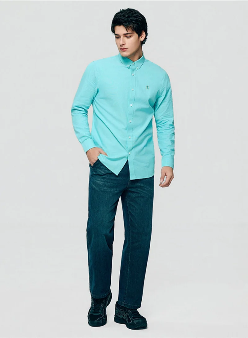 GIORDANO  Men’s Cotton Slim Oxford Shirt with Embroidery for Men | Best Price UAE