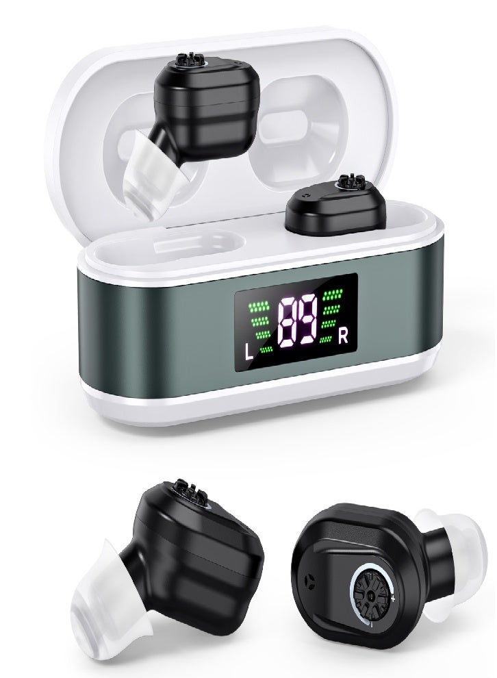 Upgraded Rechargeable Hearing Aid for Seniors, Adult Hearing Loss Hearing Aid, Noise Cancelling Hearing Aid, LED Power Indicator Charging Case (Black) - Image 1