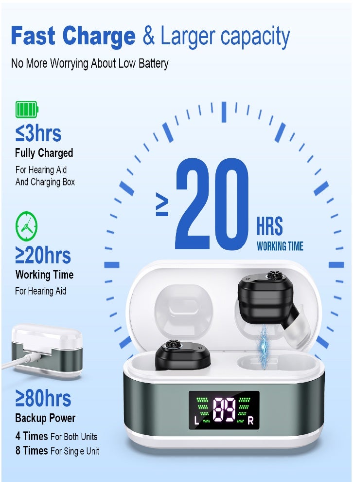 Upgraded Rechargeable Hearing Aid for Seniors, Adult Hearing Loss Hearing Aid, Noise Cancelling Hearing Aid, LED Power Indicator Charging Case (Black) - Image 5