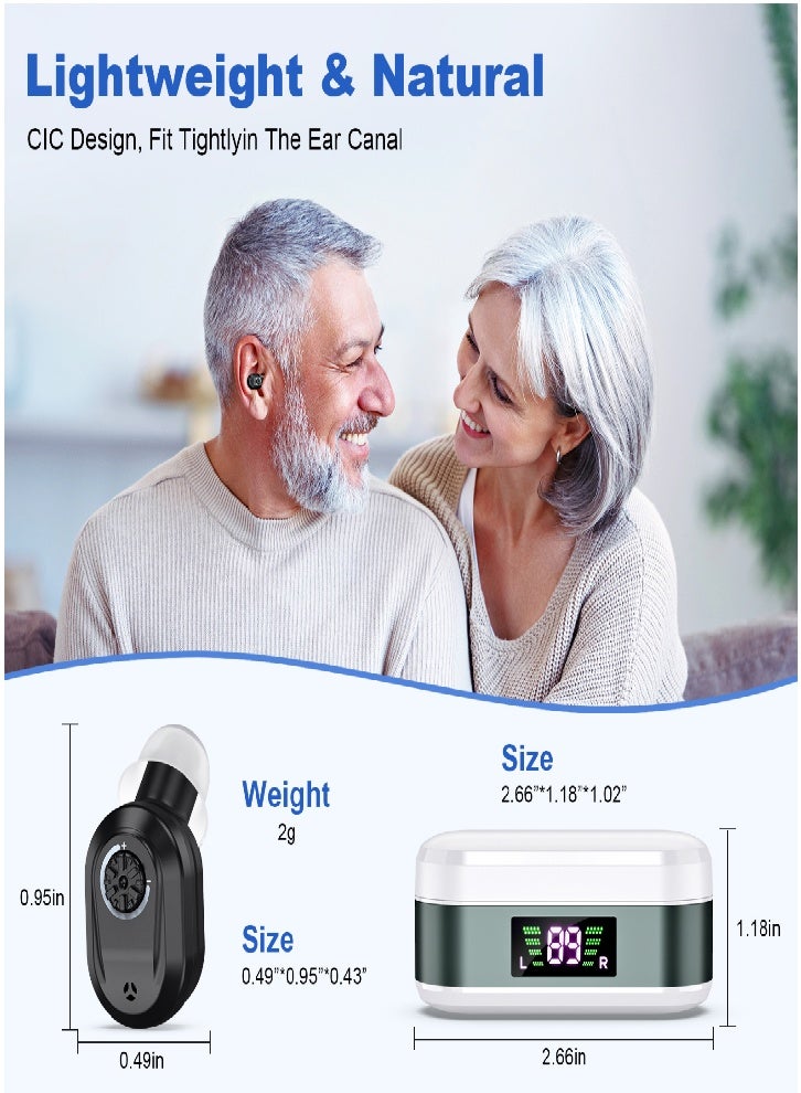 Upgraded Rechargeable Hearing Aid for Seniors, Adult Hearing Loss Hearing Aid, Noise Cancelling Hearing Aid, LED Power Indicator Charging Case (Black) - Image 3