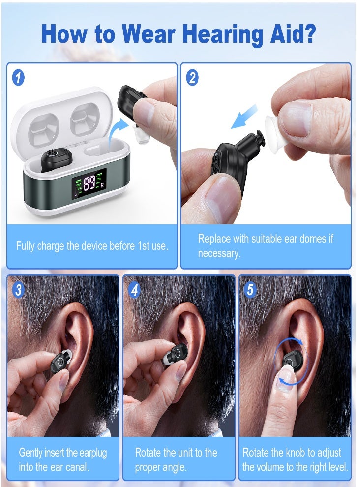 Upgraded Rechargeable Hearing Aid for Seniors, Adult Hearing Loss Hearing Aid, Noise Cancelling Hearing Aid, LED Power Indicator Charging Case (Black) - Image 4