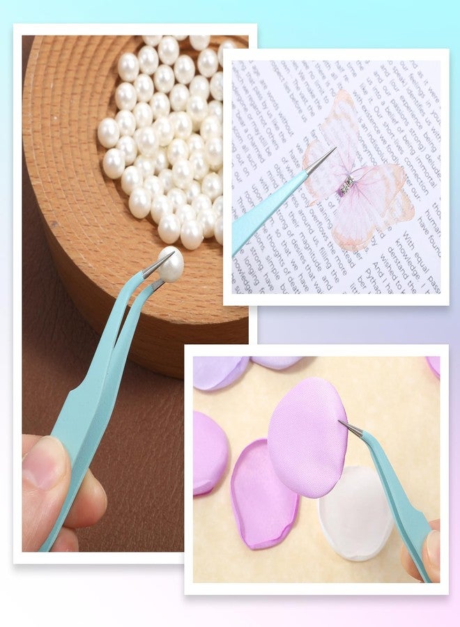 FdcLixuvol 2 Pieces Sticker Tweezers, Precision Craft Tweezers Stainless Steel Straight and Curved Needle Nose Tweezer Set for Crafting, Jewelry Making, Scrapbooking, Electronics Repair (Sky Blue) - Image 4