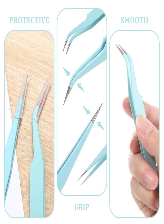 FdcLixuvol 2 Pieces Sticker Tweezers, Precision Craft Tweezers Stainless Steel Straight and Curved Needle Nose Tweezer Set for Crafting, Jewelry Making, Scrapbooking, Electronics Repair (Sky Blue) - Image 3