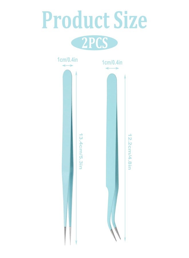 FdcLixuvol 2 Pieces Sticker Tweezers, Precision Craft Tweezers Stainless Steel Straight and Curved Needle Nose Tweezer Set for Crafting, Jewelry Making, Scrapbooking, Electronics Repair (Sky Blue) - Image 2