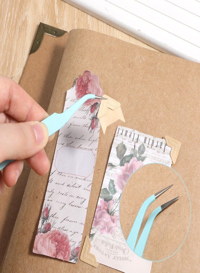 FdcLixuvol 2 Pieces Sticker Tweezers, Precision Craft Tweezers Stainless Steel Straight and Curved Needle Nose Tweezer Set for Crafting, Jewelry Making, Scrapbooking, Electronics Repair (Sky Blue) - Image 5