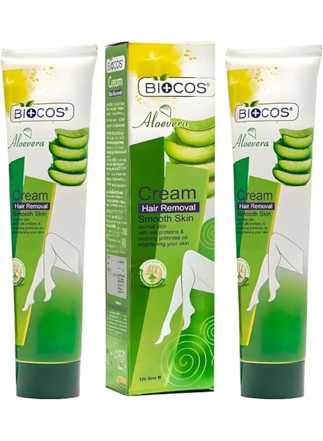 BIOCOS COSMETICS BIOCOS COSMETIC Aloe Vera Hair Removal Cream With Vitamin E For Men And Women, Smooth And Hydrating Depilatory Cream, 120ml, Pack Of  2 - Image 1