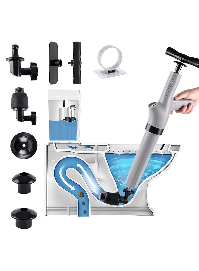 SOLARAE 9-in-1 High Pressure Air Plunger for Toilets and Drains, Includes 9 Detachable Heads, Effective Drain Blaster for Clogged Toilets, Kitchens, Bathrooms, and Tubs (Gray) - Image 4